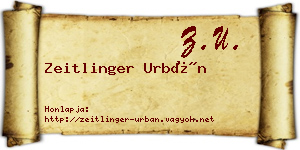 Zeitlinger Urbán névjegykártya
